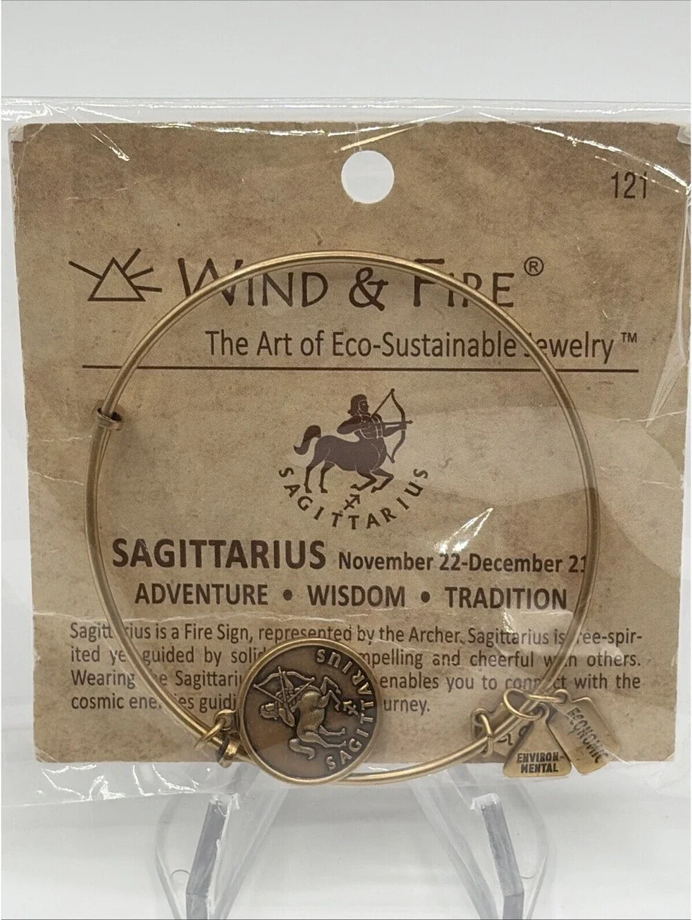 Wind & Fire Expandable Bangle Bracelet Sagitarius Zodiac Gold Tone